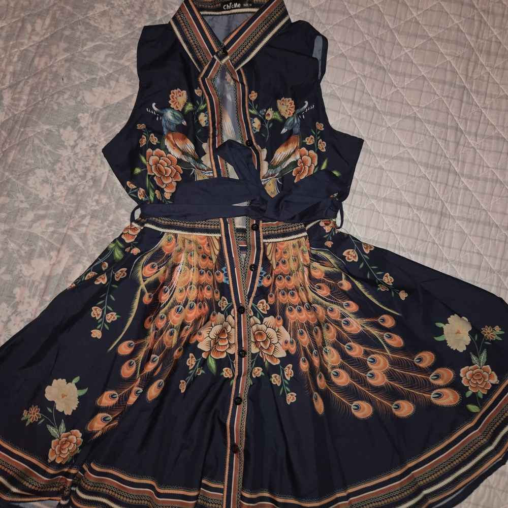 Peacock and Floral Print Mini Dress